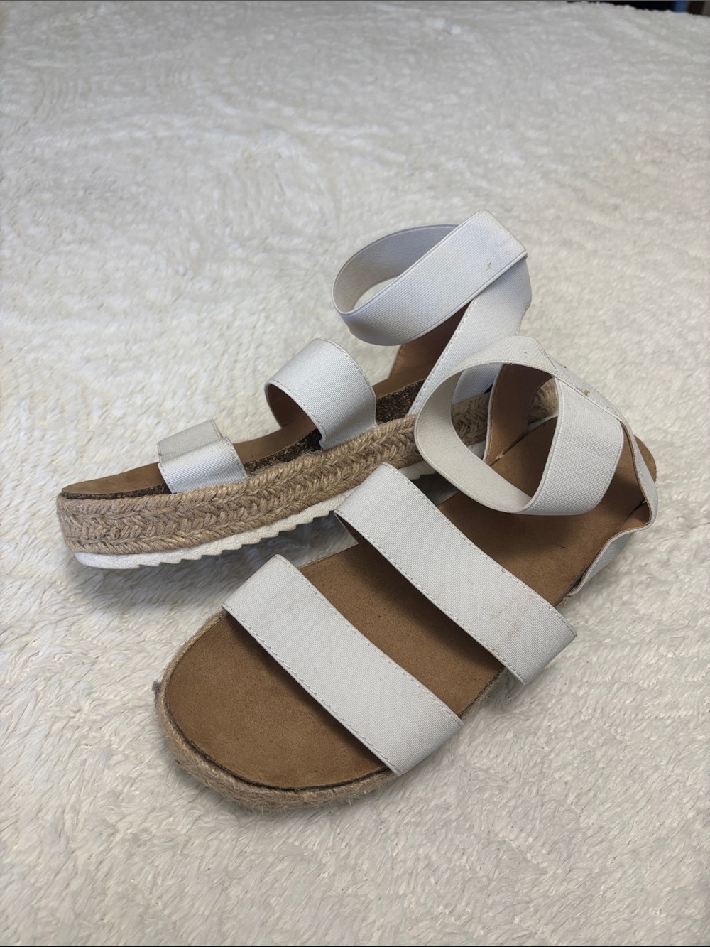 Time and Tru White Espadrille Platform Ankle Wrap Sandals